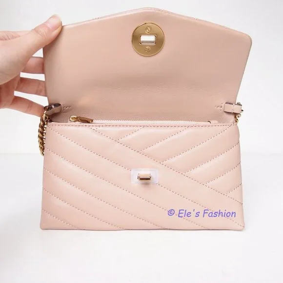 NWT Tory Burch Kira Chevron Leather Wallet On a Chain WOC